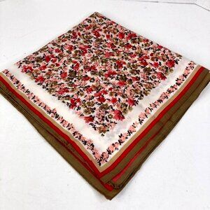 Ditsy Floral 25.5" Square Scarf Red Pink Tan Flowers Striped‎ Border